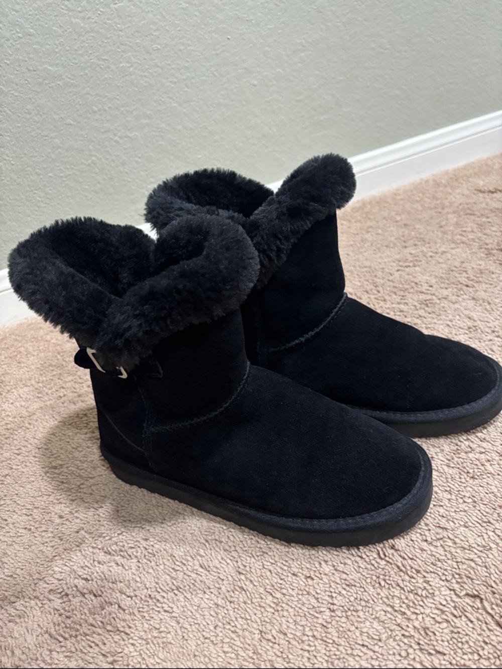 Style & Co. Black Faux Fur Cuff Ankle Boots